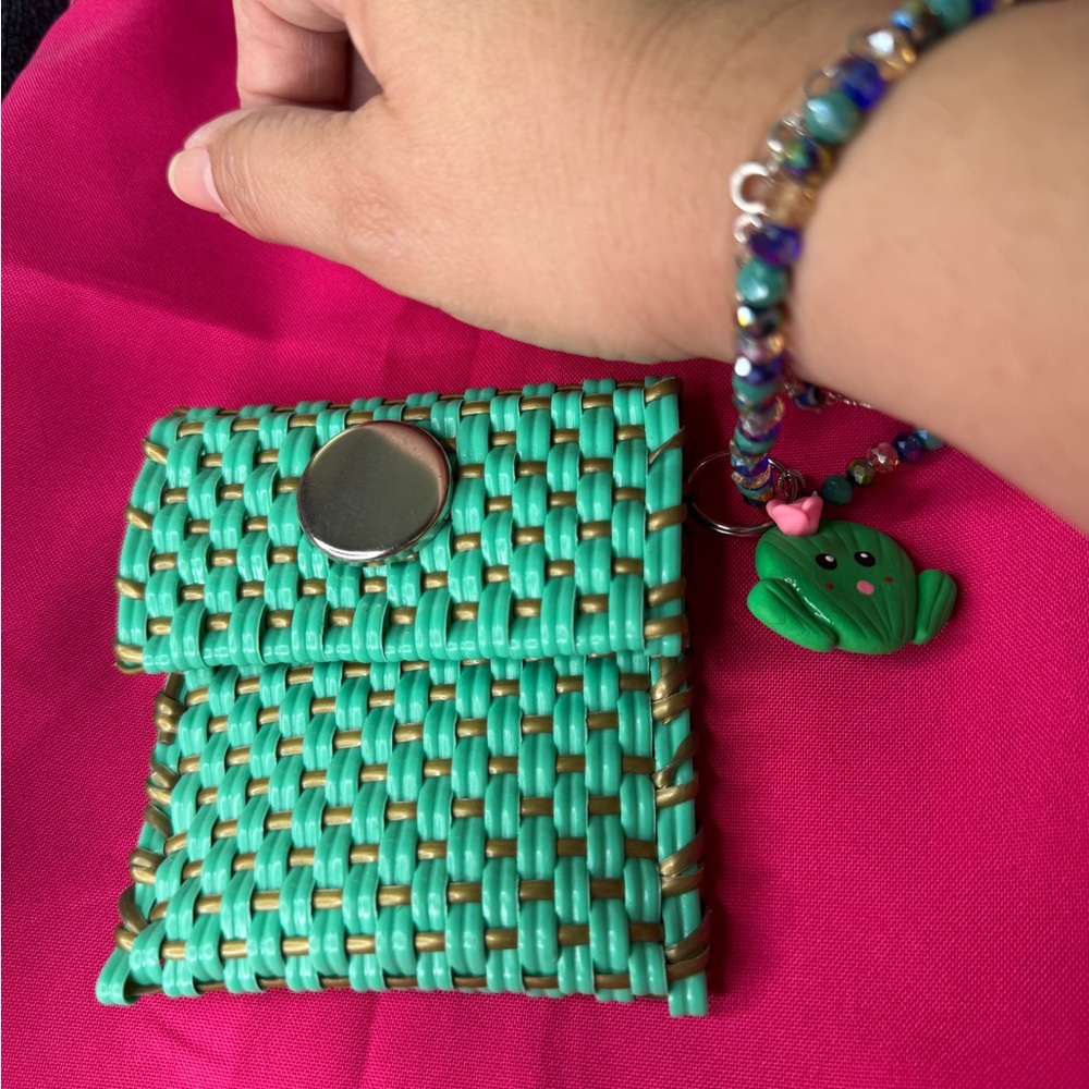 Handmade Woven Green and Gold Pouch